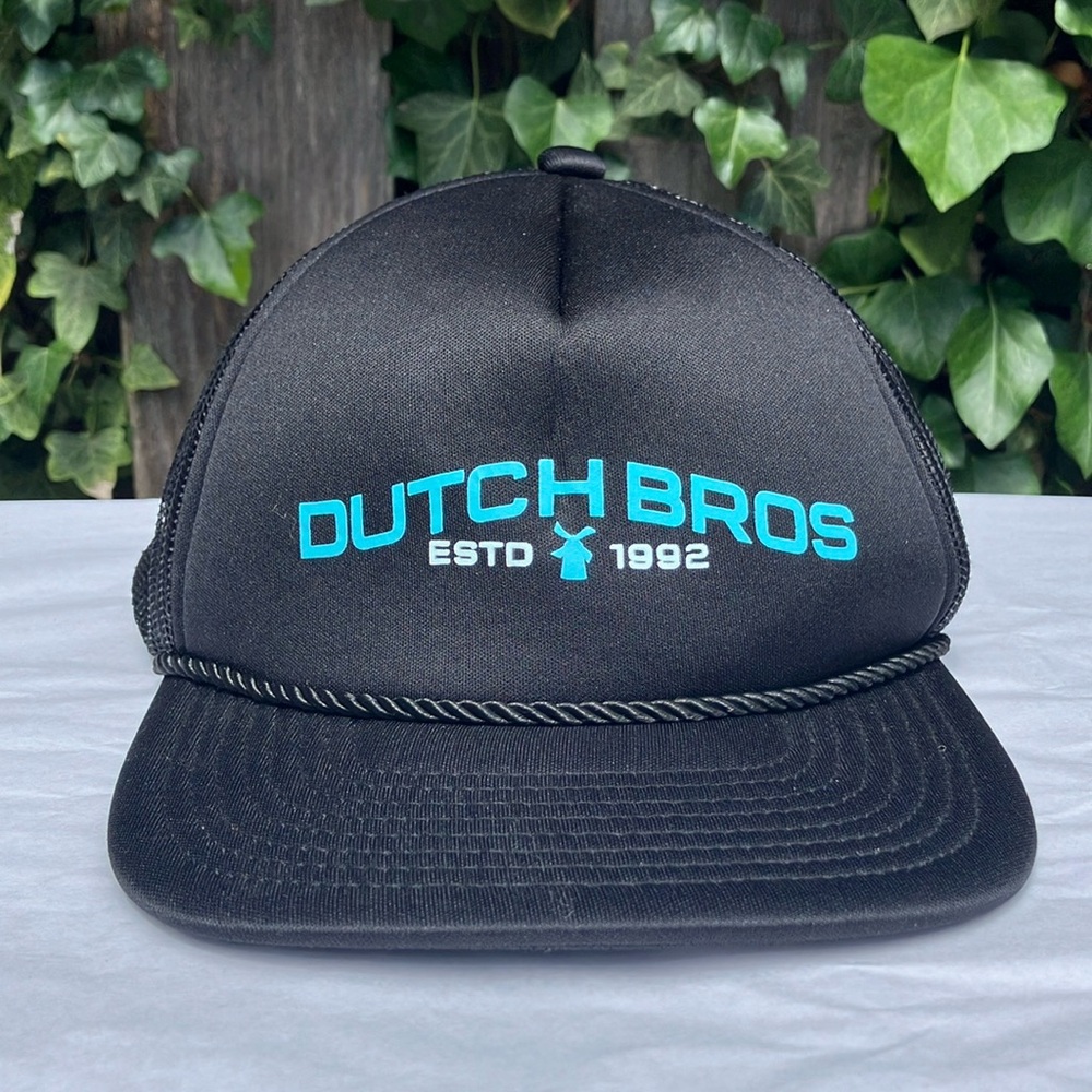 Dutch Bros Blue‎ Trucker Hat black coffee work mesh vintage new